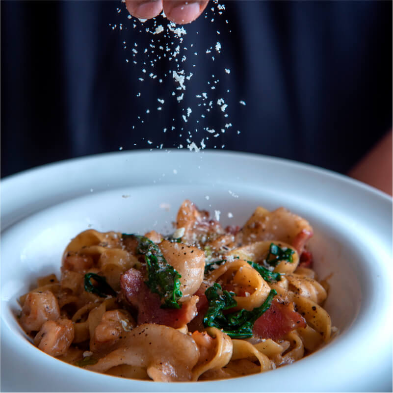 Bacon and Shrimp Fettuccine in Bechamel