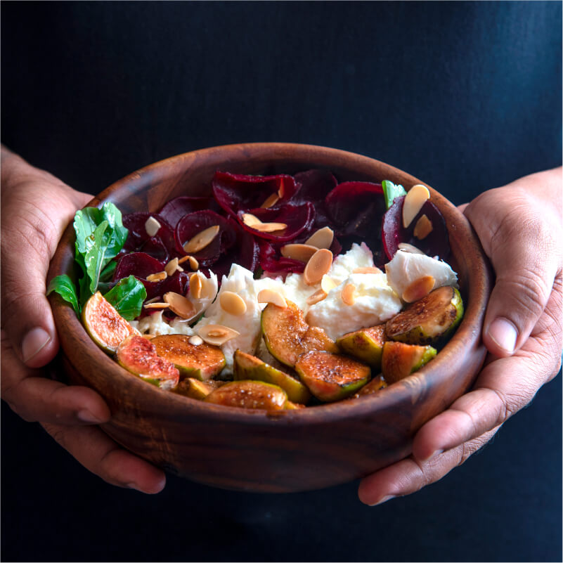 Bruleed Figs and Roast Beetroot, Fresh Mozzarella 