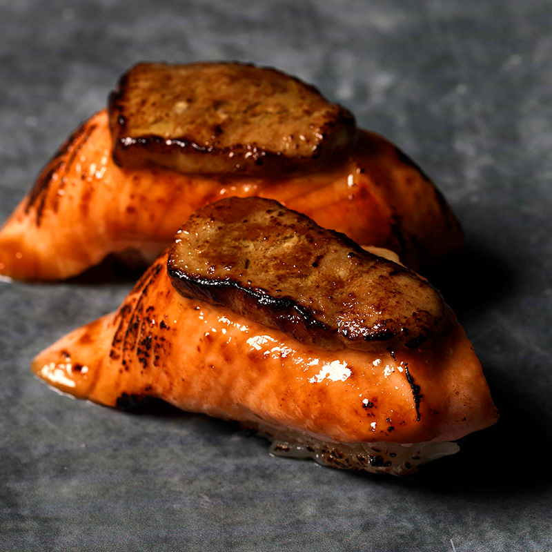 Salmon and Foie Gras Aburi Nigiri 