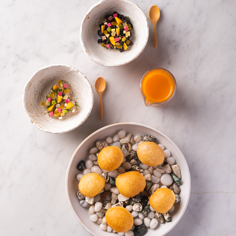 Cured Barramundi, Seabuckthorn, Pani Puri 